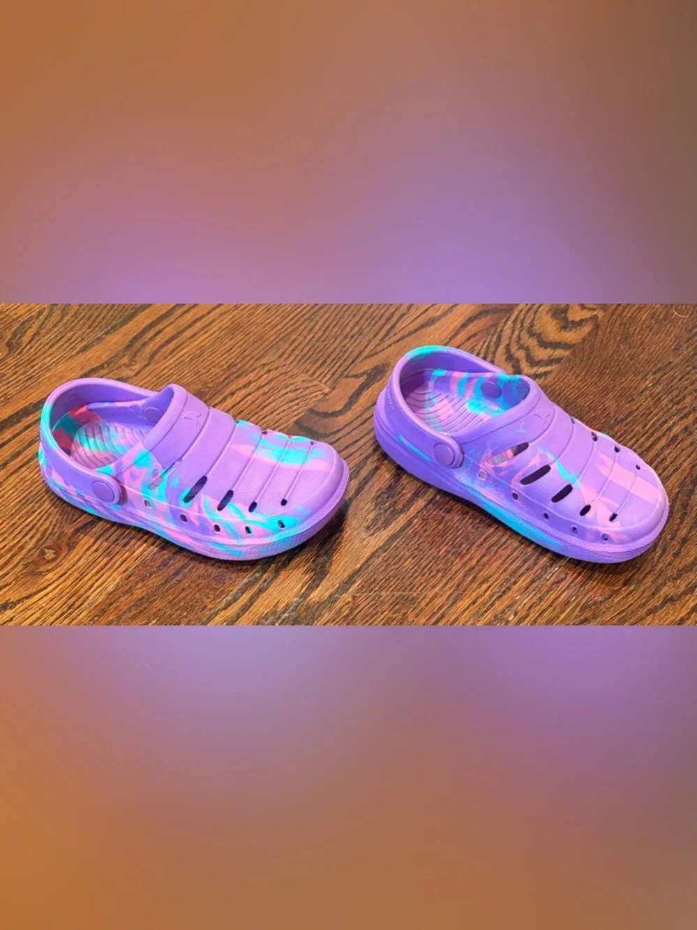 Rugged Shark Kids Purple Tie-Dye Water Clogs with Heel Strap